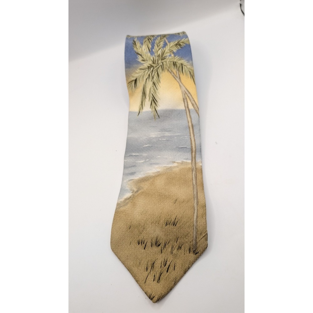 Vintage George Machado Outfitters Mens Silk Tie Palm Tree Coastal Sunset Graphic